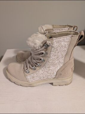 Sorel Cozy Taupe Lace-Up Shearling Combat Boots